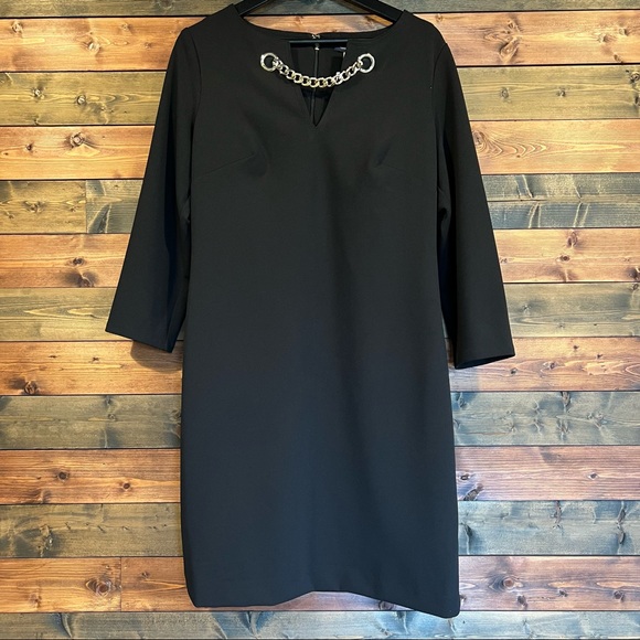 Grommet Split Neck Shift Dress | Tommy Hilfiger - Picture 3 of 6